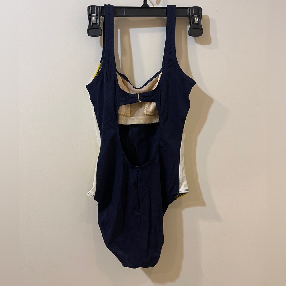 Liz Claiborne Navy, Yellow, and White One-Piece Swimsuit - Picture 2 of 5